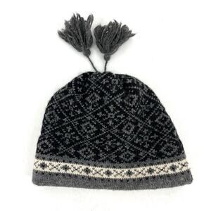 Bula Unisex Gray Patterned 100% Wool Tasseled Lined Beanie Winter Hat One Size